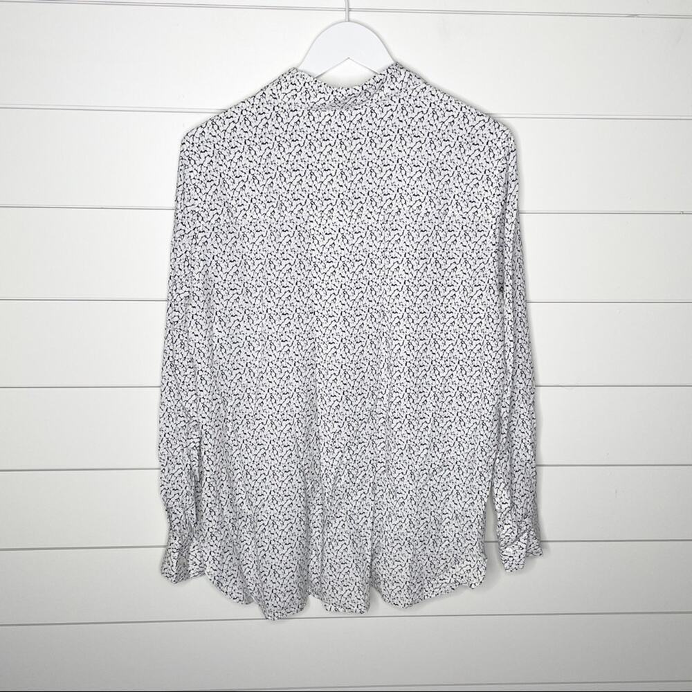 J Brand Printed Popover Collared Blouse Black White Size Large - Picture 6 of 9